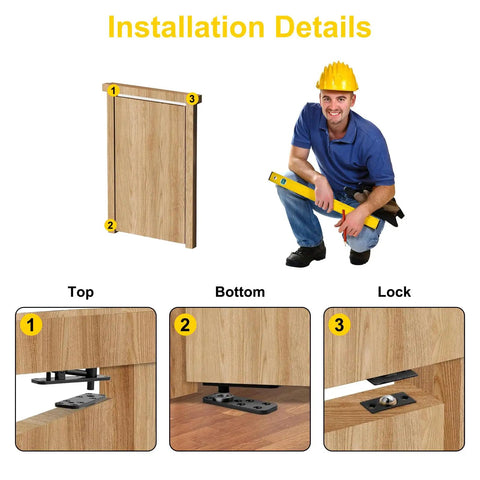 DIY installation of Hidden Pivot Hinge For Secret And Bookcase Doors 570 Lb Heavy Duty Invisible Door Hinge, man with tools