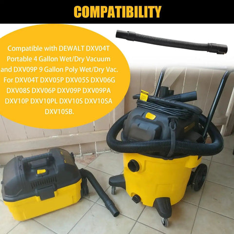 Rugged 1 7 8 Inch Shop Vacuum Hose For Wet Dry Vacuums with attached DEWALT vacuum in garage setting