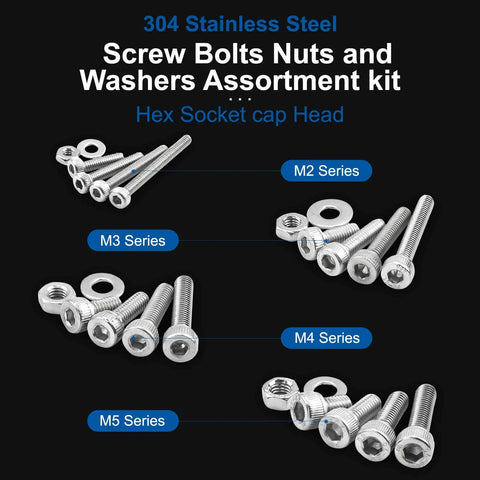 Black And Silver Hex Socket Head Screw Set With Nuts And Flat Washers Pro Grade 580 Pieces M2 M3 M4 M5 Hex Button Head Cap