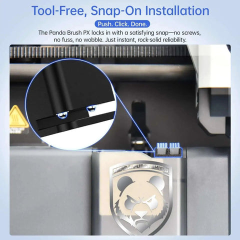Panda Nozzle Brush Kit With Silicone Wiper For Bambu Lab P1S P1P X1C X1E showing snap-on installation detail and logo