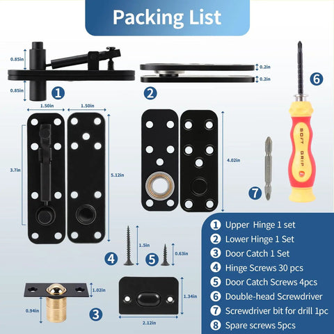 Beefy Heavy Duty Hidden Door Hinge With 570 Lbs Load Capacity Thick Solid Alloy Steel 360 Degree Rotation Pivot shown in parts.