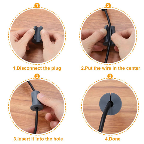 uxcell 8-pack silicone wall cable grommets for 3/4 inch holes, white; four-step installation with Ethernet cable.