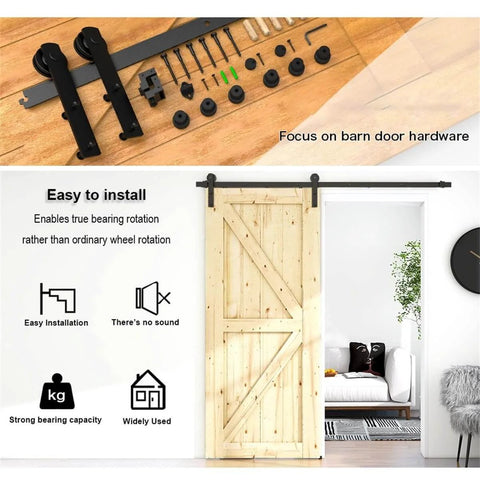 Sturdy Barn Door Hardware Kit With Smooth Sliding Track And Durable Steel Rail Roller Set for kitchen living room or closet doors.