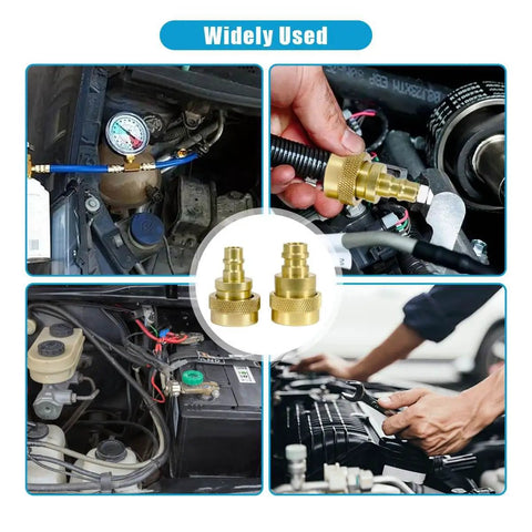 Various uses of R1234YF To R134A Quick Coupler Kit For Car AC Charging, DIY Friendly, with adapters and hose fittings in action