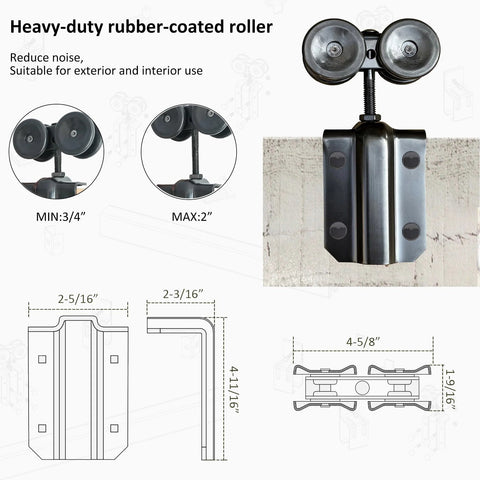 Heavy-duty rubber-coated roller for Rugged Heavy Duty 12 Foot Exterior Sliding Barn Door Hardware Kit for Outdoor Use Wall Mount Track System