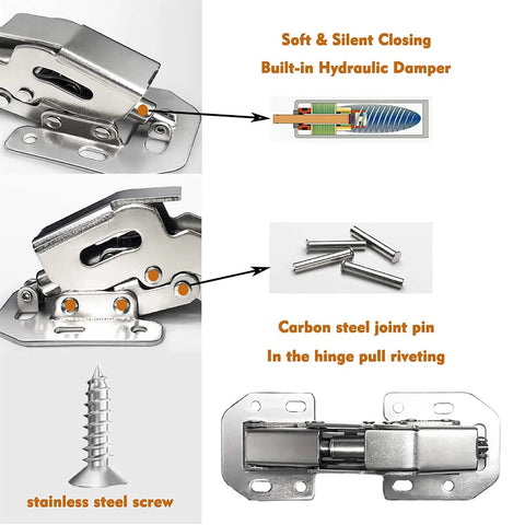 8 Pack Soft Close Hidden Cabinet Hinges For Frameless Doors 4 Inch Concealed Surface Mount With Built In Hydraulic Damping And Slow Close For Quiet Cabinets Rust Resistant Nickel Finish REDYA