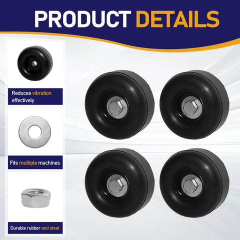 4-Pack Heavy Duty Anti Vibration Rubber Foot Pads With Screw On Bumpers for Generators, Pressure Washers, Compressors, Amps, and Trailers.