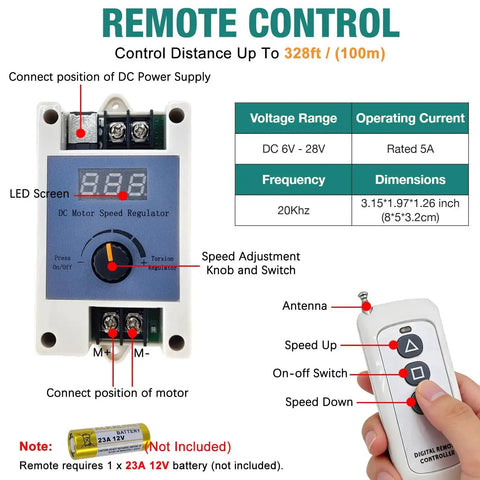 Remote control and speed controller for 24V Adjustable Reciprocating Linear Actuator With Telescoping Stroke From 1.18 To 6 Inches.