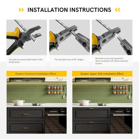 Installation instructions for Gold Cabinet Pulls 10 Pack With Six And A Quarter Inch Hole Center Square Drawer Hardware