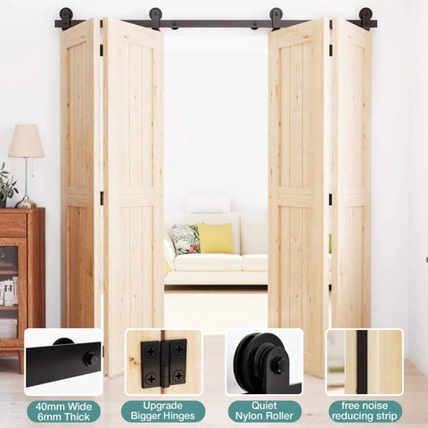 Heavy Duty Bifold Barn Door Hardware Kit 66 Inch Sliding Track For Up To Four 16 Inch Panels With Quiet Rollers Installed