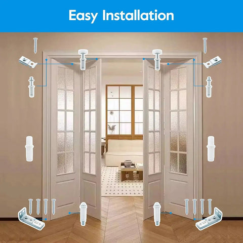 Bifold Door Hardware Repair Kit, 2 Pack For Bi Fold Sliding Closet Doors Replacement Parts with top and bottom pivots, brackets, guide wheels installation view