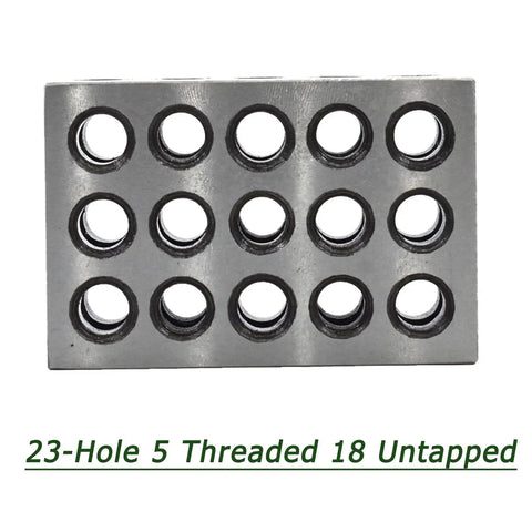 Close-up of Matched 1 X 2 X 3 Precision Parallel Blocks Set For Milling And Jig Fixtures Pro Grade 23 Hole Zero Point Zero Zero Zero Two Inch Tolerance Alloy Steel 40Cr 1 Pair For High Accuracy Machining Timunr showing 23 holes.