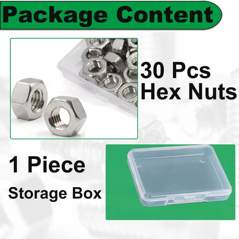 Beefy M8 Hex Nuts Set In 304 Stainless Steel Right Hand Thread M8 X 1.25 Pitch DIN934 Standard with storage box