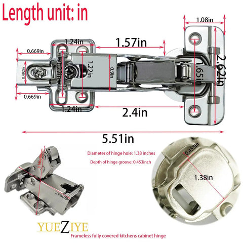 Diagram of a 2 Pack 165 Degree Soft Close Cabinet Hinges For Frameless Full Overlay Cabinets Folding Doors Corner Cabinets And Wardrobe Installations Durable Cold Rolled Steel With High Hardness And Corrosion Resistance, with measurements.