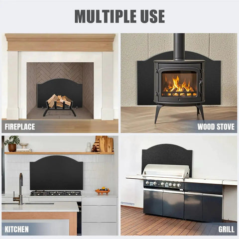 Multiple uses of 26 Inch Iron Fireback With Feet For Fireplace Wall Protection And Heat Reflection in fireplace, wood stove, kitchen, grill