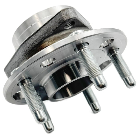Close-up of Beefed Up 2Pcs Front And Rear Wheel Hub Bearing Assembly With ABS 5 Lug Fits 2010 2020 Cars And SUVs Including Malibu Impala Equinox Terrain CTS XTS Lacrosse Regal Saab 9 5, showing a 5-lug metal hub.
