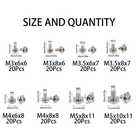 Eight Size Nickel Plated Terminal Block Screws Set With Square Washers 160Pcs M3 M3.5 M4 M5 Assorted Kit Carbon Steel sizes shown