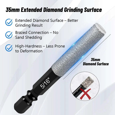 Diamond Drill Bit Set For Glass Tile And Stone Sixteen Piece With Nine Sixteenth Inch Extended Diamond Surface Bit