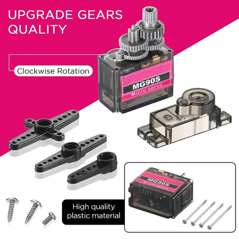 16 Pack Mini SG90 9g Micro Servo Motors RC Servo Kit with arms, screws, and mounts for robots, helicopters, planes, cars, boats.