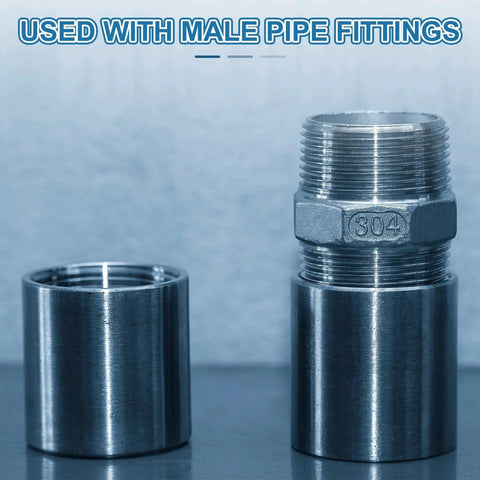 304 Stainless Steel 2 By 2 Inch Female BSPT Thread Straight Pipe Coupling Connector Adapter For Pumps And Plumbing Built To Last