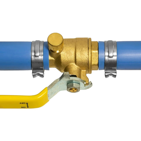 Cinch Clamp Rings Three Quarter Inch Stainless Steel 50 Pack Premium Quality PEX Cinch Clamps For Plumbing Installations Durable Rust Resistant For Residential And Commercial PEX Tubing Projects shown installed on blue PEX tubing.