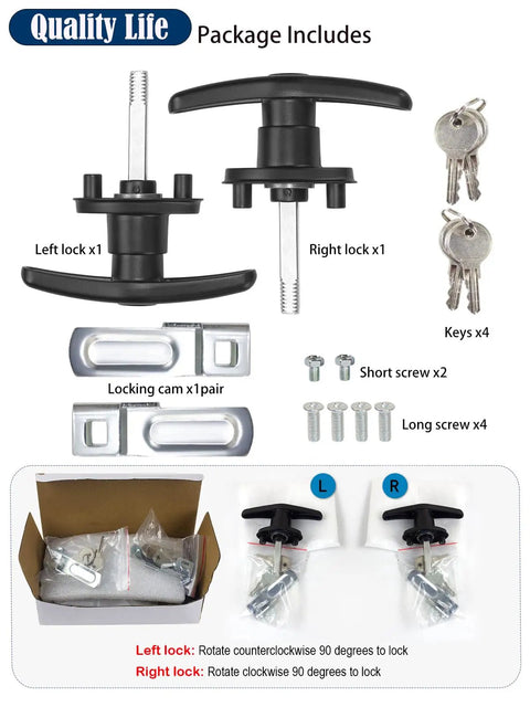 Truck Cap Camper Shell T Handle Lock Latch Replacement Kit With Keys Left And Right Pair for Truck Bed Topper Doors durable black finish components.