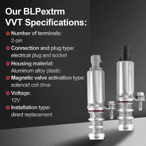 VVT Solenoid Replacement For 2.0L 2.2L 2.4L Engines Fits Chevy Equinox Malibu Cobalt HHR GMC Terrain Buick LaCrosse Pontiac G5 G6 Solstice Camshaft Position Actuator Replace 12655421 12655420 specifications shown with two solenoids