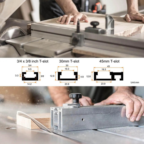10 Piece T Track Bolts Knob Kit With M6 X 40mm Threaded Bolts And M6 X 25mm Hex Hand Knobs With Washers for Woodworking Jigs in use.