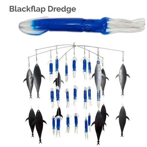 Blackflap Mauler Squid Dredge for Marlin Magnet Fishing Electric Blue with 36 Inch Titanium Steel Aussie Hubbed Fixed Dredge Bar