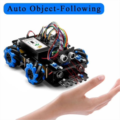 Omni Directional Mecanum Wheel Robot Car Kit For Raspberry Pi 3 4 5 auto object-following with sensors in action