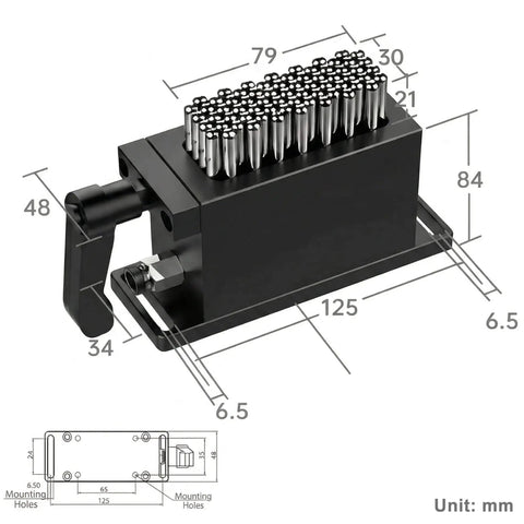 Pro Grade Universal Clamp Fixture For CNC Machining And Laser Marking, SUS Stainless Steel Pin Clamp, 30x79mm Work Area, 21mm Pin Stroke