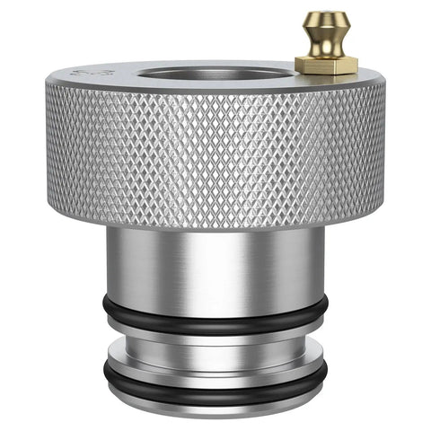 30mm Wheel Bearing Greaser Tool For Greasing 30mm Bearings Without Shaft Removal, silver metal tool with textured grip and brass fitting