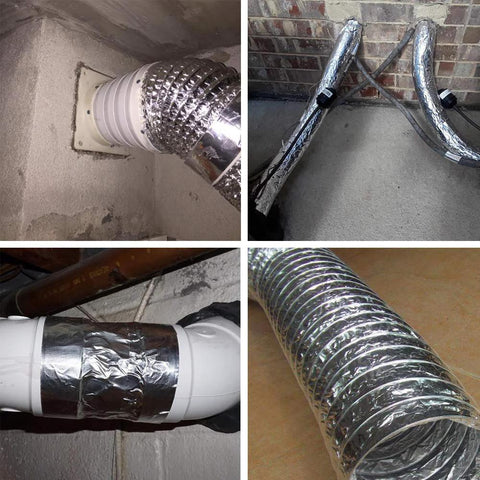 LLPT aluminum foil duct tape, 2 in x 70 yd, silver, applied to a flexible HVAC duct

LLPT aluminum foil tape on metal HVAC ducts, side view near brick wall

LLPT aluminum foil tape wrapped around a PVC pipe joint for sealing

Coiled LLPT aluminum foil duct tape roll, 2 in wide, for HVAC sealing