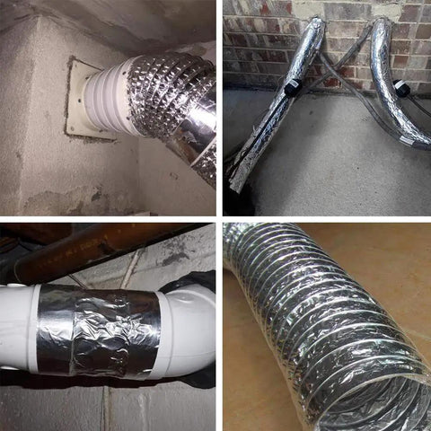 Various installations of Industrial Grade Aluminum Foil Tape 2 Inches By 70 Yards 3.6 Mil Heavy Duty Adhesive For HVAC Sealing.