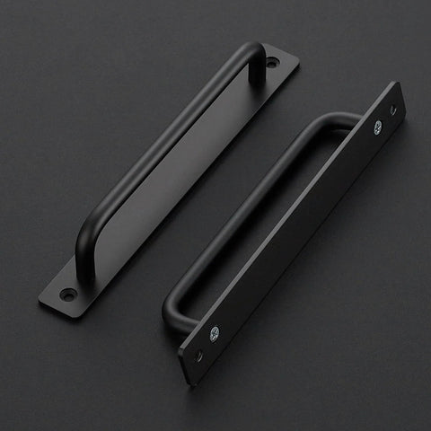 2 Pack Black Barn Door Handles With Plate For Sliding Closet Doors 7.5 Inch Hole Center 8.35 Inch Overall Length Zinc Alloy Barn Hardware