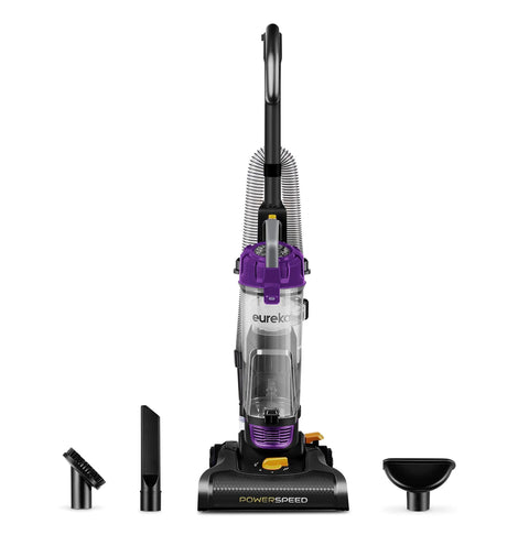 Eureka NEU182B PowerSpeed bagless upright vacuum cleaner, purple, with crevice tool, dusting brush, and extension wand