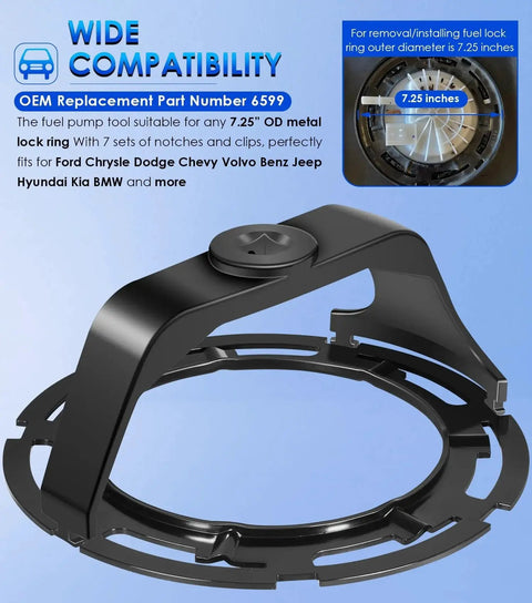 Fuel Tank Lock Ring Tool For Fuel Pump Senders Removal And Install, Universal Replacement Kit, showing 7.25-inch diameter