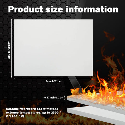 White ceramic fiber insulation board, 0.47in thick, 18x24in for high-temp stoves, fireplaces, kilns