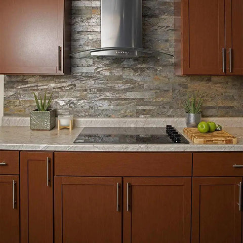 Modern kitchen with Bar Pulls Collection Five And One Sixteenth Inch Center To Center Stainless Steel Cabinet Pulls on wood cabinetry