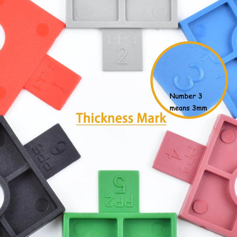 Pro Grade Leveling And Spacing Shims Kit With 150 Pcs U Shaped Tile Spacers 1mm 2mm 3mm 4mm 5mm 6mm for color-coded identification.