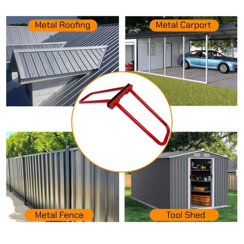 Dual Stage Hand Seamer for Standing Seam Roofing Quickly Bends 90 Degrees and Seals 180 Degrees in One Pass Vertical Seams Tool for Sheet Metal in use with roofing, carport, fence, and shed