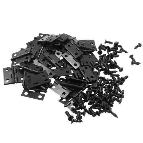 Black Mini Hinges Set 50 Pcs With 200 Tiny Screws For DIY Crafts Jewelry Box Dollhouse Picture Frame 18x15mm Small Hinges