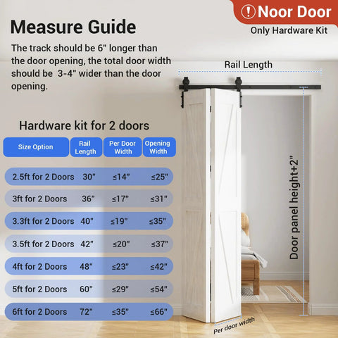 36 Inch Bi Folding Sliding Barn Door Hardware Kit For Two Doors Quiet Smooth Operation with installation guide.