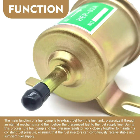 Close-up of a 12V Heavy Duty Plunger Fuel Pump for Low Pressure Delivery, 3 to 5 PSI, high flow gas pump with durable gold finish