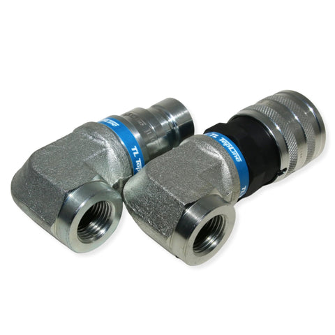 TL Topline 1/2-in NPT elbow hydraulic quick-connect couplers, flat-face, ISO 16028, two-piece set