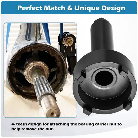 Bearing Carrier Retainer Nut Wrench Tool For Mercruiser Outdrives close-up with 4-teeth design for Alpha One, Pre Alpha, Bravo models