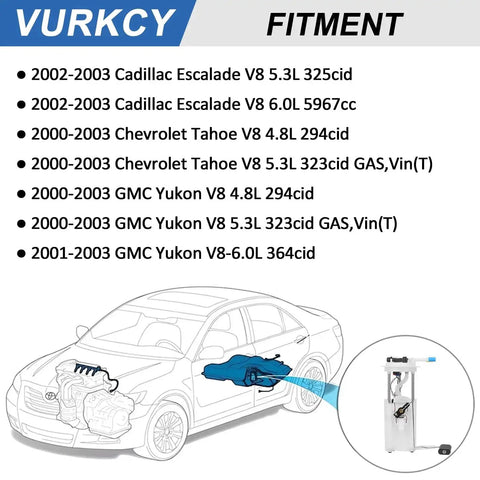 Electric Fuel Pump With Fuel Pressure Sensor Drop-In For Cadillac Escalade, Chevy Tahoe, GMC Yukon 2000-2003 diagram and product image