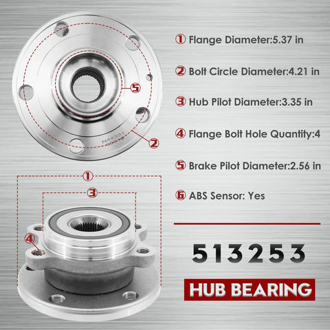 2 Pack Front Wheel Bearing Hub Assembly Replacement For Audi And VW Cars With ABS 5 Lug Fits A3 Quattro TT Beetle hub diagram