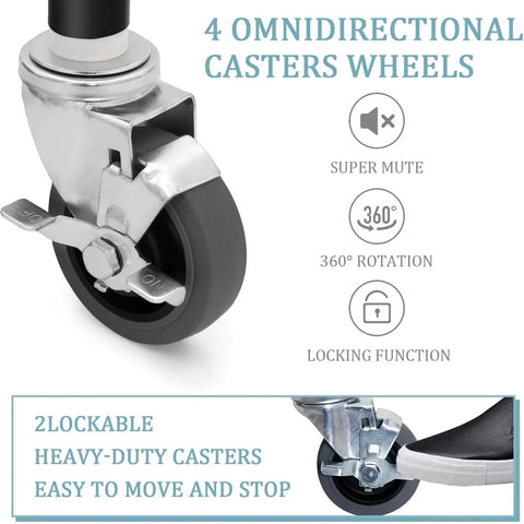Four Inch Prep Table Casters Set Of Four Heavy Duty Expanding Stem Wheel Casters with brakes, rubber wheels, and locking function