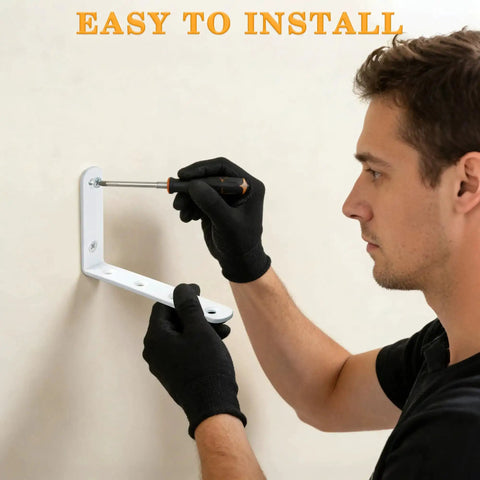 Installation of 12 Pack Floating Shelf Brackets White Heavy Duty L Shaped Corner Braces For Hanging Shelves 5 By 3 Inch Stainless Steel